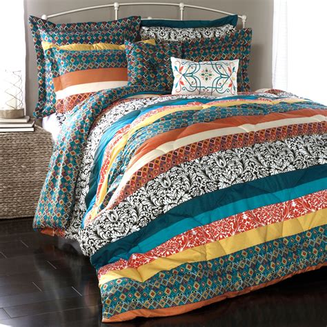 Cela 4 piece comforter set mesmerizes with its hint of sheen and intricate embroidery which adds a dimensional texture and feel. Lush Decor Boho Stripe 7 Piece Comforter Set & Reviews ...