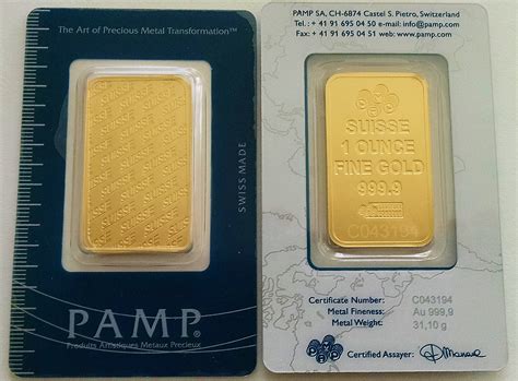 1 Oz Gold Bar Pamp Suisse New Design In Assay Card Hw Minting Company