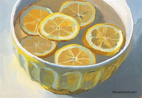 Lemon Bowl By Heather Martin Watercolor ~ 9 X 12 Gouche Painting