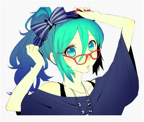 Anime Girl Blue Hair Glasses Anime Girl Blue Green Hair Hd Png