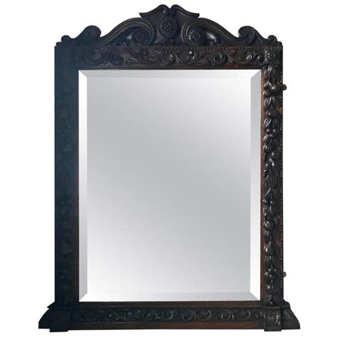 Antique Victorian Carved Oak Free Standing Mirror For Sale At Pamono