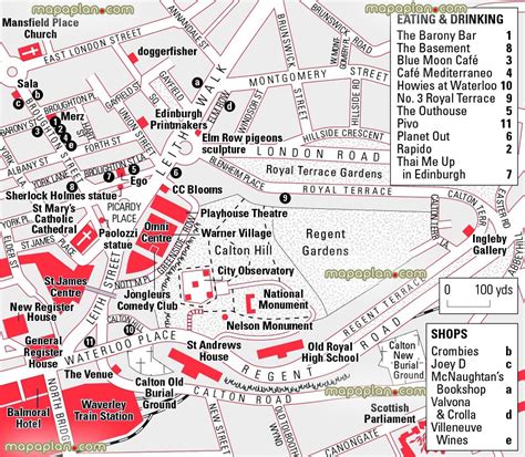 Edinburgh Map Calton Hill Dining And Shopping Tourist Guide Map