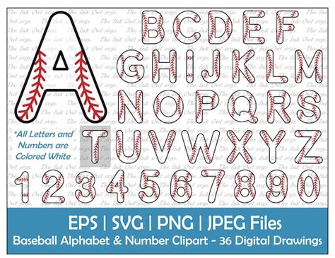Baseball Letter Alphabet And Numbers Vector Clipart Text Etsy