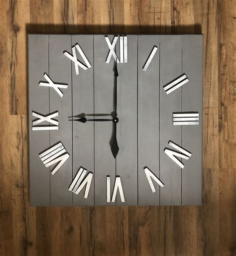 24 Square Gray Farmhouse Clock By Thewoodlandstoryco On Etsy Grey