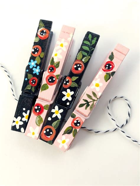 Flower Clothespins Floral Magnets Hand Painted T Topper Etsy