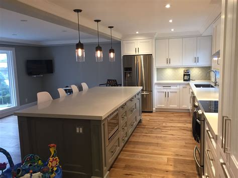 Grey Island With White Cabinets 10 Foot Island With Alpine Mist