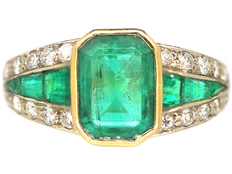 Retro 18ct Gold Emerald & Diamond Ring (414P) | The Antique Jewellery ...