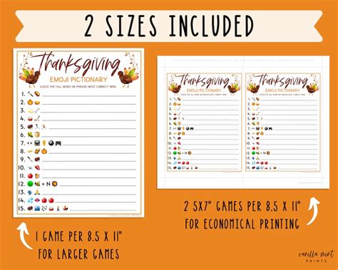 Thanksgiving Emoji Pictionary Game Thanksgiving Printable Etsy New
