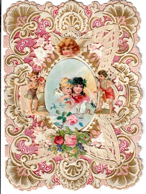 Large Lace Trimmed Victorian Card Scraps 1910 Bi Fold Valentine Art