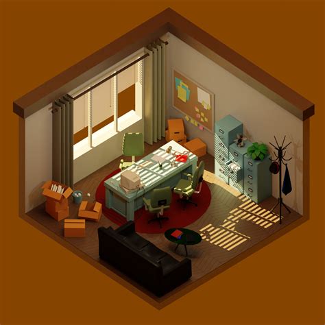Artstation Retro Modern Lowpoly Office Low Poly 3d Model Game Assets