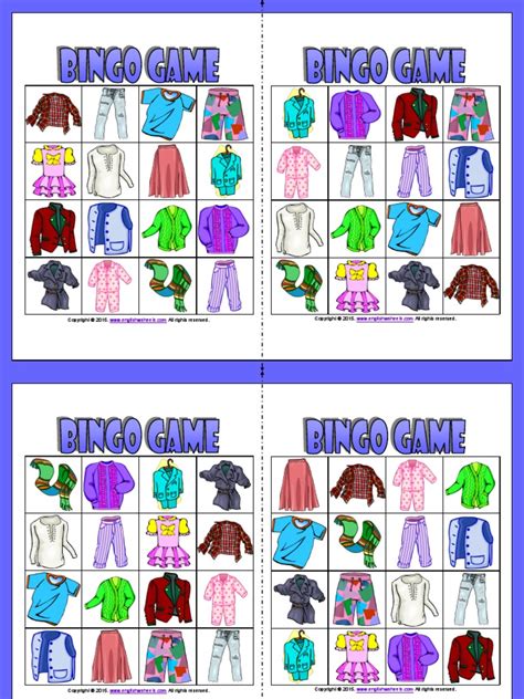 Clothes And Accessories Esl Bingo Game For Kids Pdf Pdf All Rights