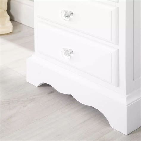 Romance True White 3 Drawer Bedside Table With Crystal Handles French