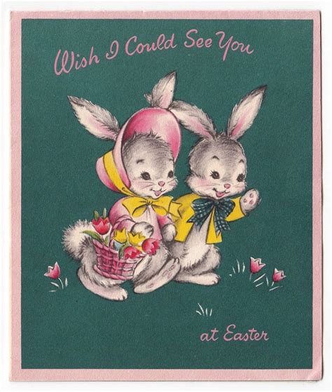 Vintage Greeting Card Easter Cute Bunny Rabbit Couple Hallmark L10
