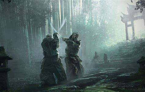 Wallpaper Sword Fantasy Forest Trees Katana Men Battle Samurai