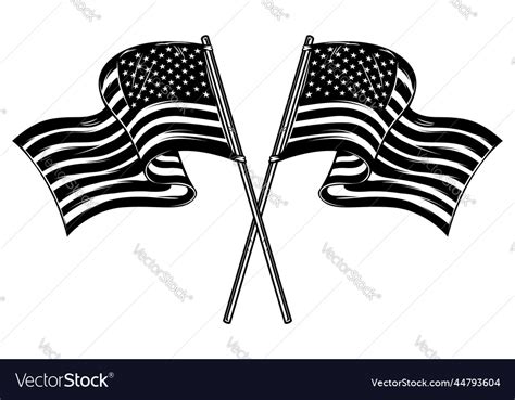 Crossed American Flags Design Element For Poster Vector Image