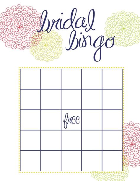 Bridal Shower Bingo Free Printable Template