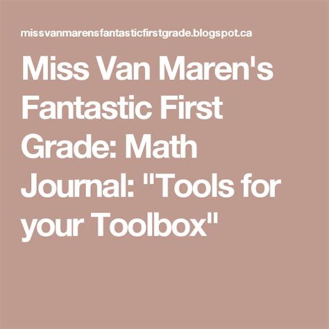 Miss Van Marens Fantastic First Grade Math Journal Tools For Your