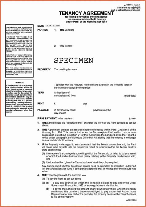 Tenancy agreement or contract is written between you and owner of land that you want to take on rent. Assured Shorthold Tenancy Agreement Template Free Download ...