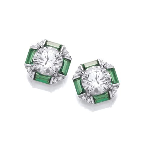 Deco Emerald Cubic Zirconia Octagon Earrings Cavendish French