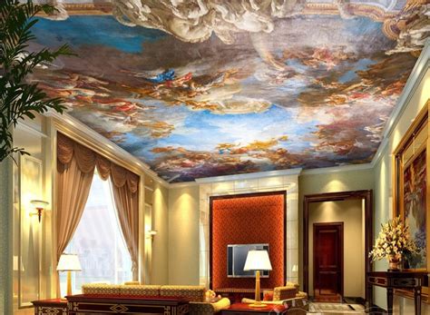 European Mural Sky Ceiling Wallpaper White Cloud Palace Wallpaper For