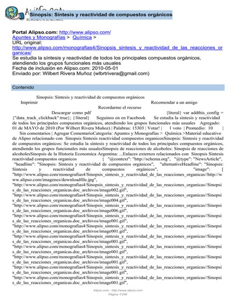 Sinopsis Síntesis Y Reactividad De Compuestos Orgánicos Portal Alipso