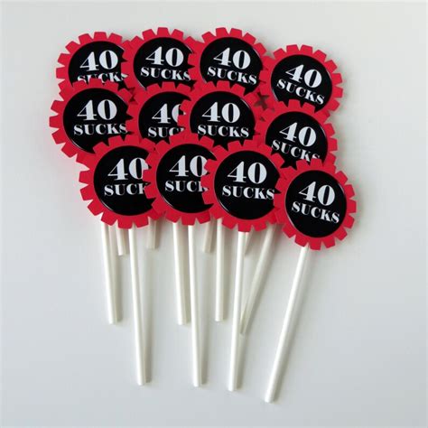 40th Birthday Cupcake Toppers 40 Sucks Red Black Or Your Etsy
