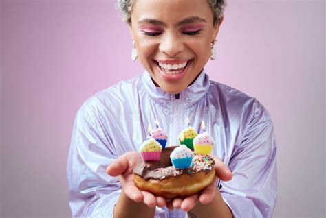 Happy Birthday Donut Black Woman With Cupcake Candles And Hands