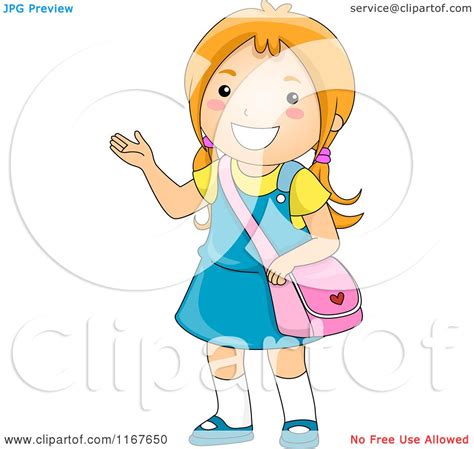 Cartoon Of A Happy School Girl Presenting Royalty Free