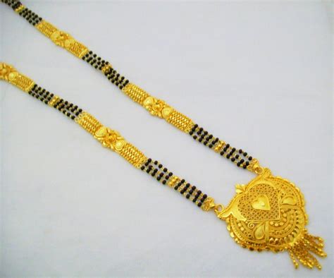Gold Plated Mangalsutra With Black Beads Indian Hindu Wedding Filigree