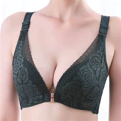 Womens Comfortable Front Closure Lace Wire Free Plus Size Bra Amazon