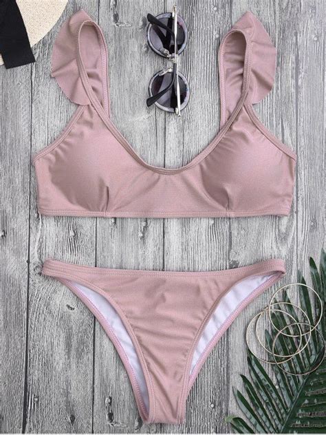 Ad Ruffle Straps Padded Scoop Bikini Set Pink Comes In Smooth And