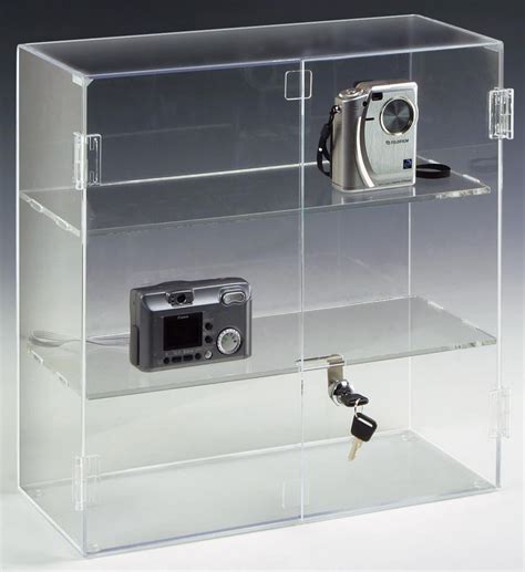 16 5 x 16 25 countertop acrylic display case with 2 shelves locking hinged doors jh172