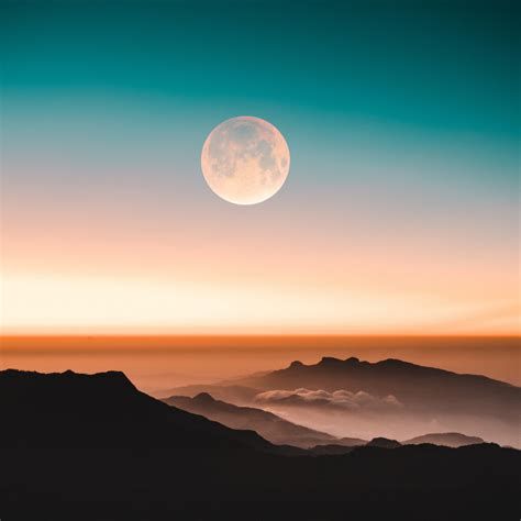 Wallpaper Adams Peak Mountains Moon Horizon Landscape Sunset