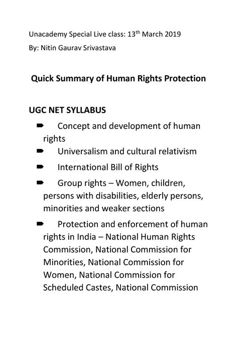 Human Rights Special Class Unacademy Special Live Class 13th March 2019 Nitin Gaurav