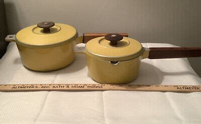 Vintage Mcm Yellow Aluminum Saucepan Pots W Lids Jcpenney Mid