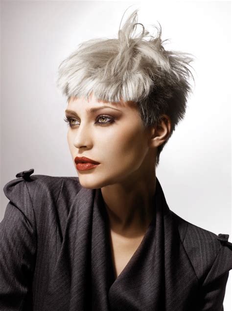 Short Silver Hair With Cropped Sides And Short Bangs