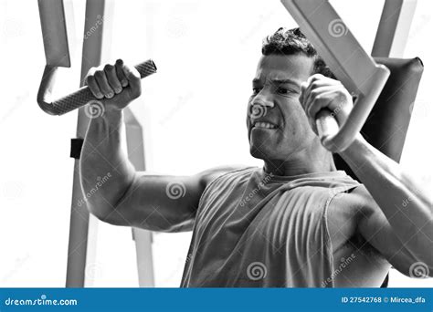 Bodybuilder Hard Training In The Gym Stock Photo