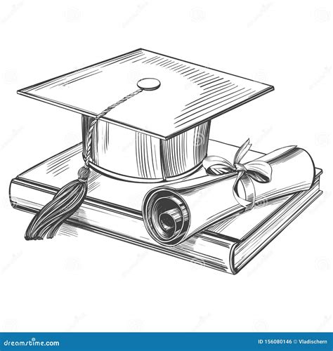 Graduate Cap And Diploma Education Vintage Set Hand Drawn Vector