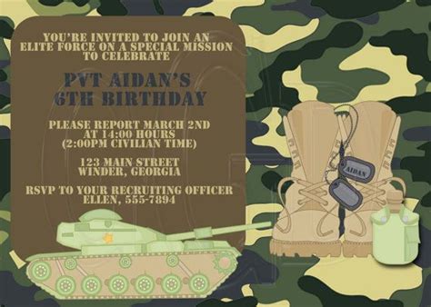Army Invitation Army Theme Birthday Army Invite Soldier Etsy