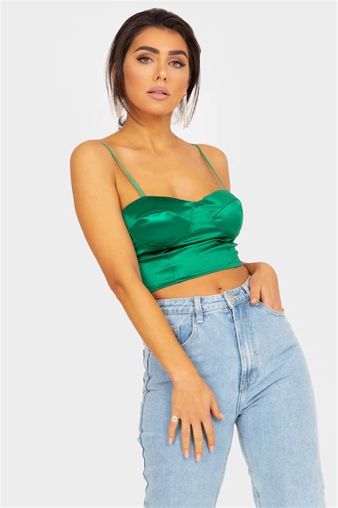 Shop Groene Satijnen Crop Top Elise Store