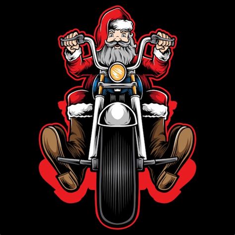 Premium Vector Santa Biker Riding Motorcycle
