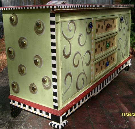 Funky Redone Furniture Hand Painted Funky Whimsical Dresser With Large Studded Sides And