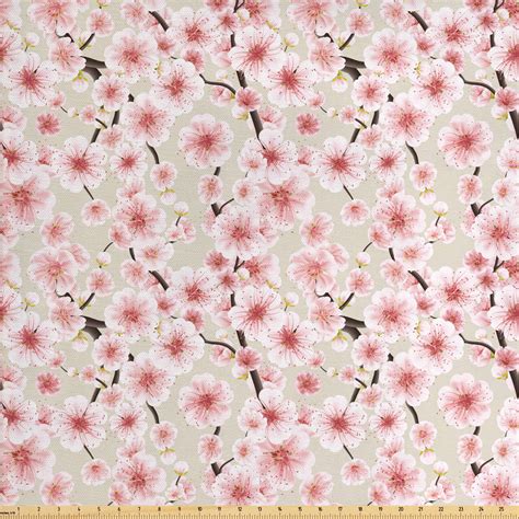 Cherry Blossom Fabric By The Yard Japanese Flowers Symbolic Of Spring