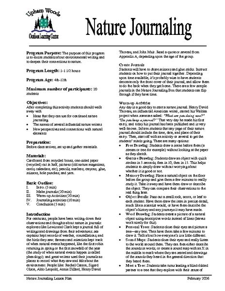 Nature Journaling Lesson Plan For 4th 7th Grade Lesson Planet