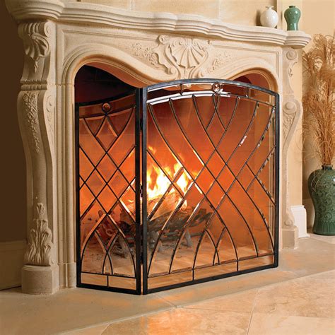 Clear Beveled Glass Fireplace Screen