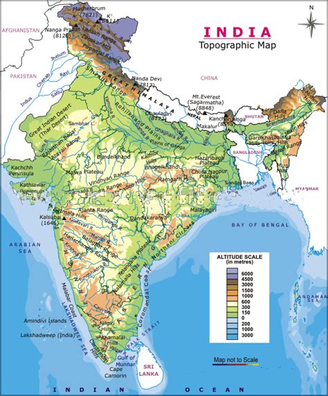Indien Physik Karte