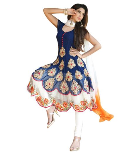 Buy Styles Closet Blue Embroidered Georgette Semi Stitched Salwar With Dupatta Online