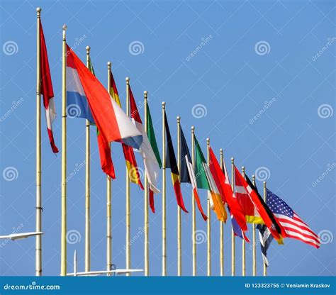 World Flags Against Blue Sky Stock Photo Image Of World Unity 123323756