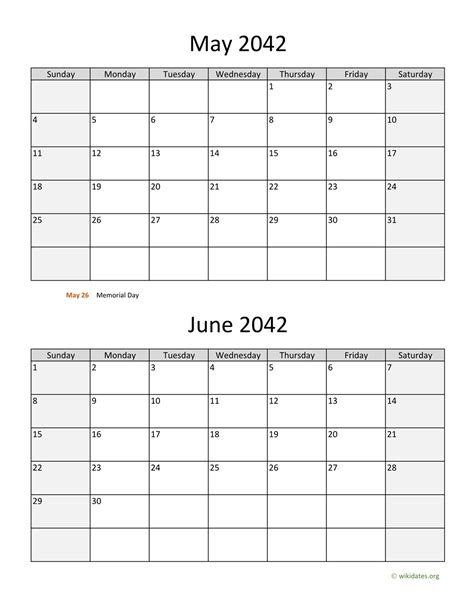 May And June 2042 Calendar