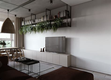 Still decorating, will provide an update once living room is complete!. SARAH. Living room, kitchen, white, black, wood, concrete, maroon, green, brown, plants | Brown ...